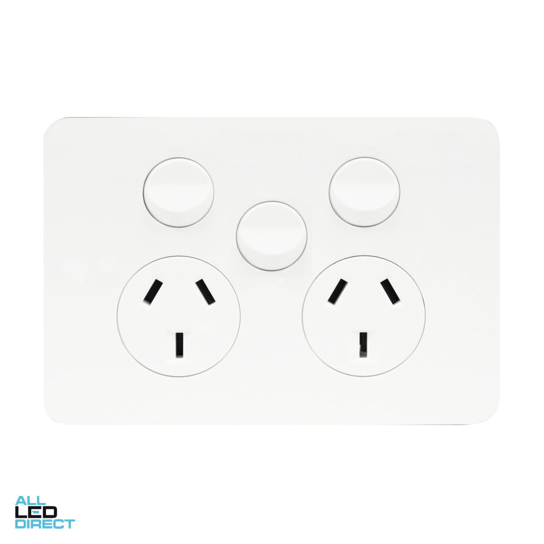 Hager 10 Amp ALLURE Double Internal Powerpoint With Extra Switch Gloss White ALL LED Direct