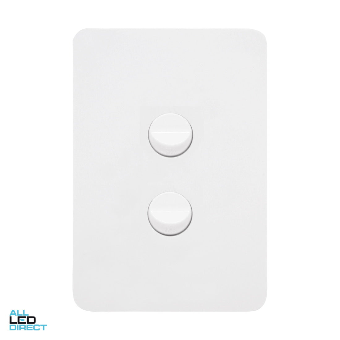 Hager 16 Amp 2 Gang ALLURE Vertical Internal Rocker Switch Gloss White ALL LED Direct
