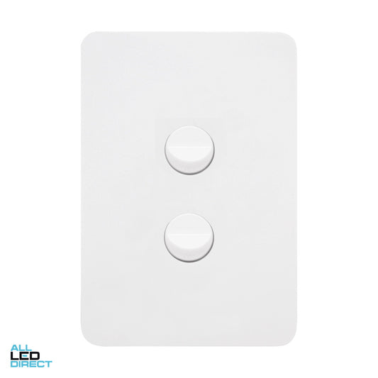 Hager 16 Amp 2 Gang ALLURE Vertical Internal Rocker Switch Gloss White ALL LED Direct