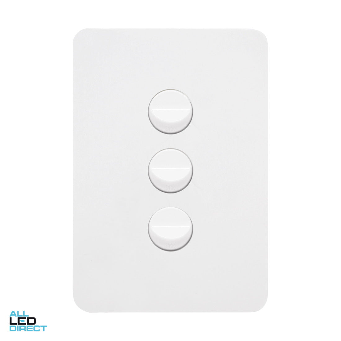 Hager 16 Amp 3 Gang ALLURE Vertical Internal Rocker Switch Gloss White ALL LED Direct