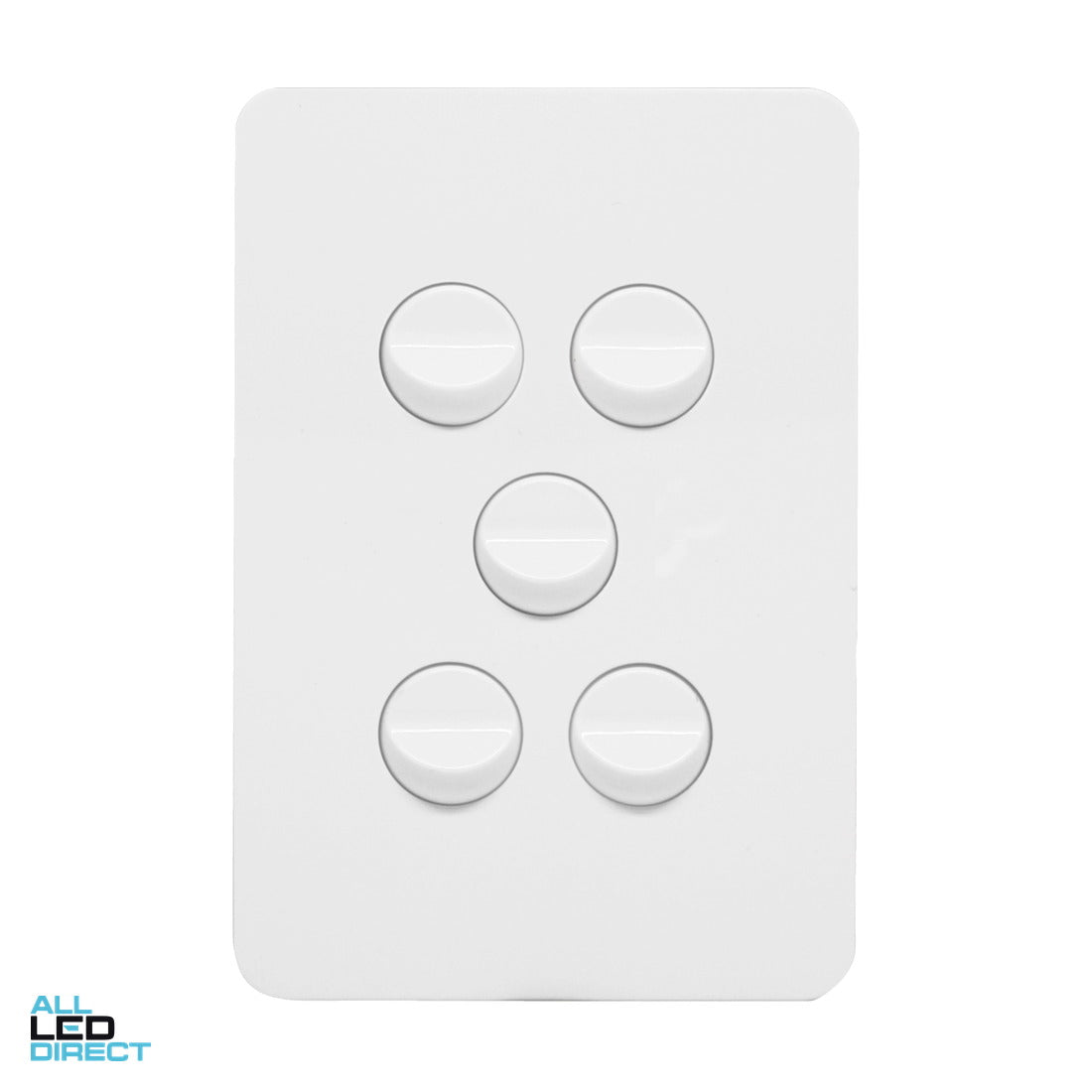 Hager 16 Amp 5 Gang ALLURE Vertical Internal Rocker Switch Gloss White ALL LED Direct