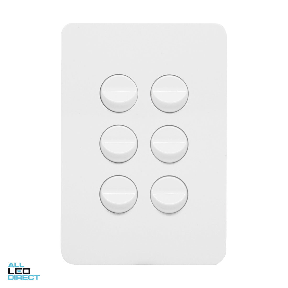 Hager 16 Amp 6 Gang ALLURE Vertical Internal Rocker Switch Gloss White ALL LED Direct