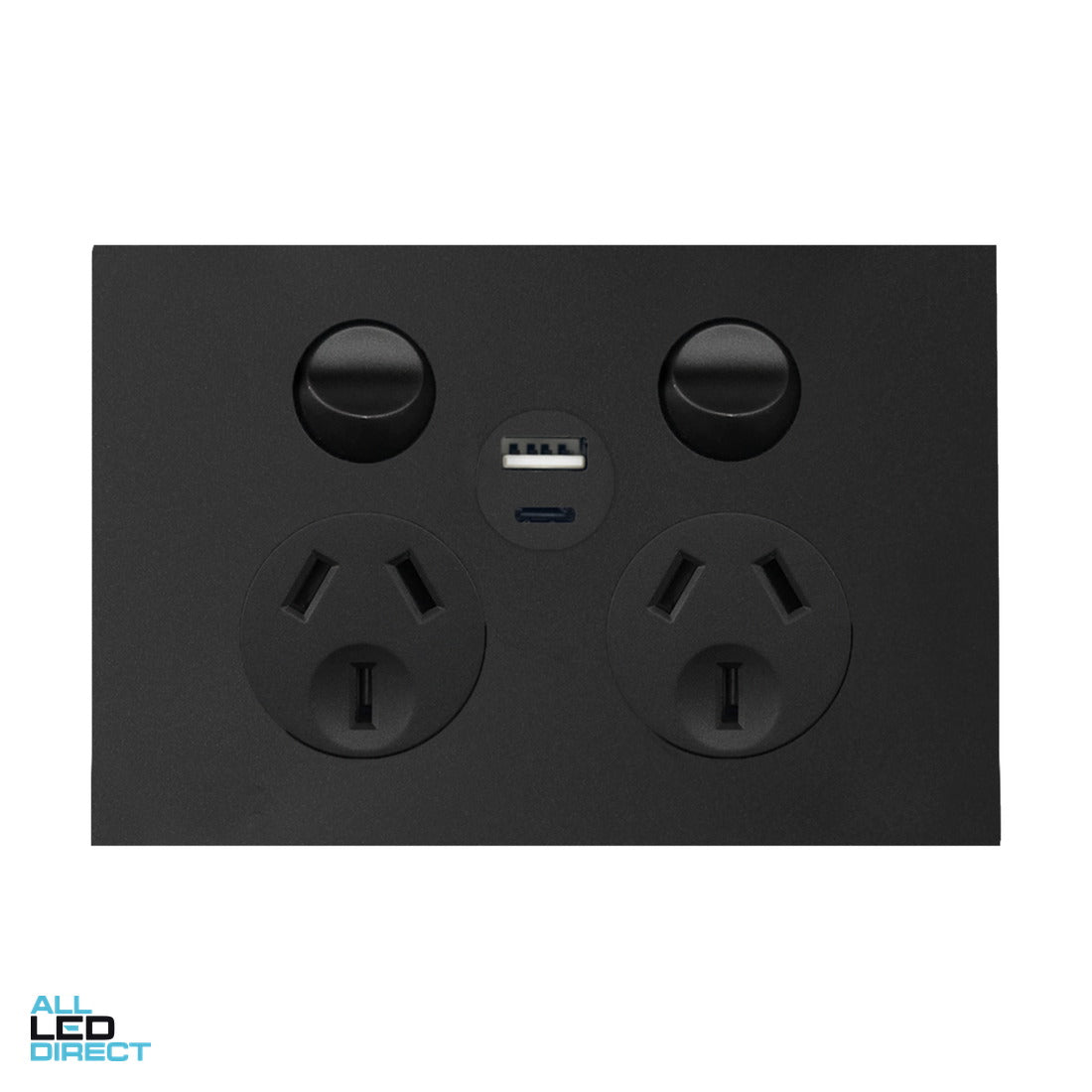 Hager 10 Amp FINESSE Double Internal Powerpoint With USB A+C Charger Matte Black ALL LED Direct