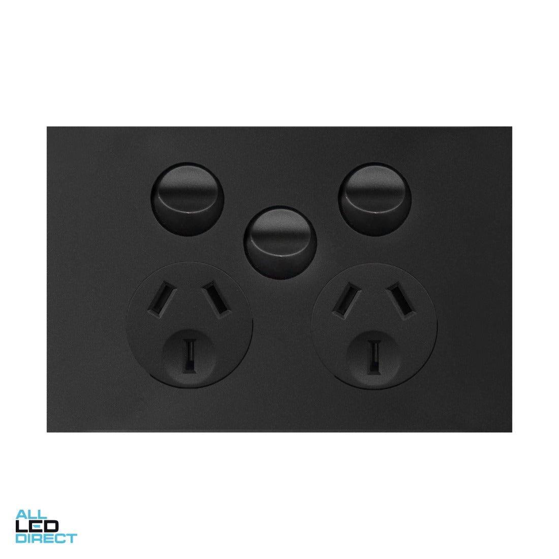 Hager 10 Amp FINESSE Double Internal Powerpoint With Extra Switch Matt Black ALL LED Direct
