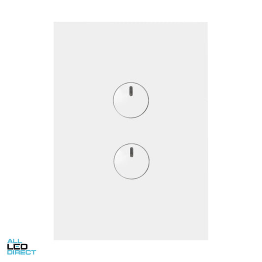Hager 16 Amp 2 Gang FINESSE Vertical Internal Push Button Switch Gloss White ALL LED Direct