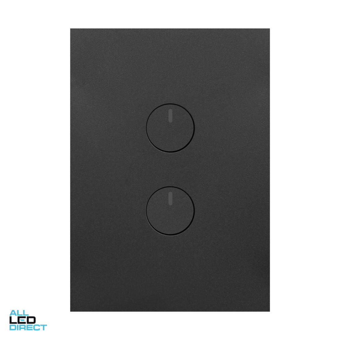 Hager 10 Amp 2 Gang FINESSE Vertical Internal Push Button Switch Matte Black ALL LED Direct