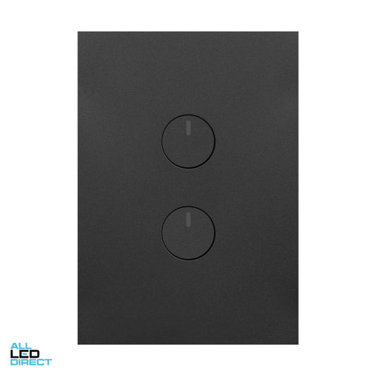 Hager 10 Amp 2 Gang FINESSE Vertical Internal Push Button Switch Matte Black ALL LED Direct