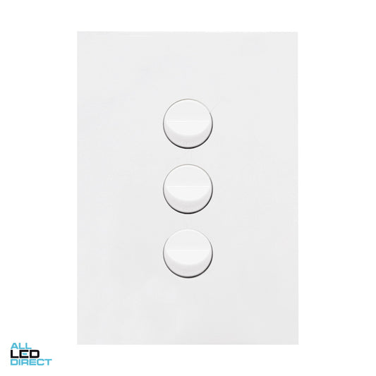 Hager 16 Amp 3 Gang FINESSE Vertical Internal Rocker Switch Gloss White ALL LED Direct