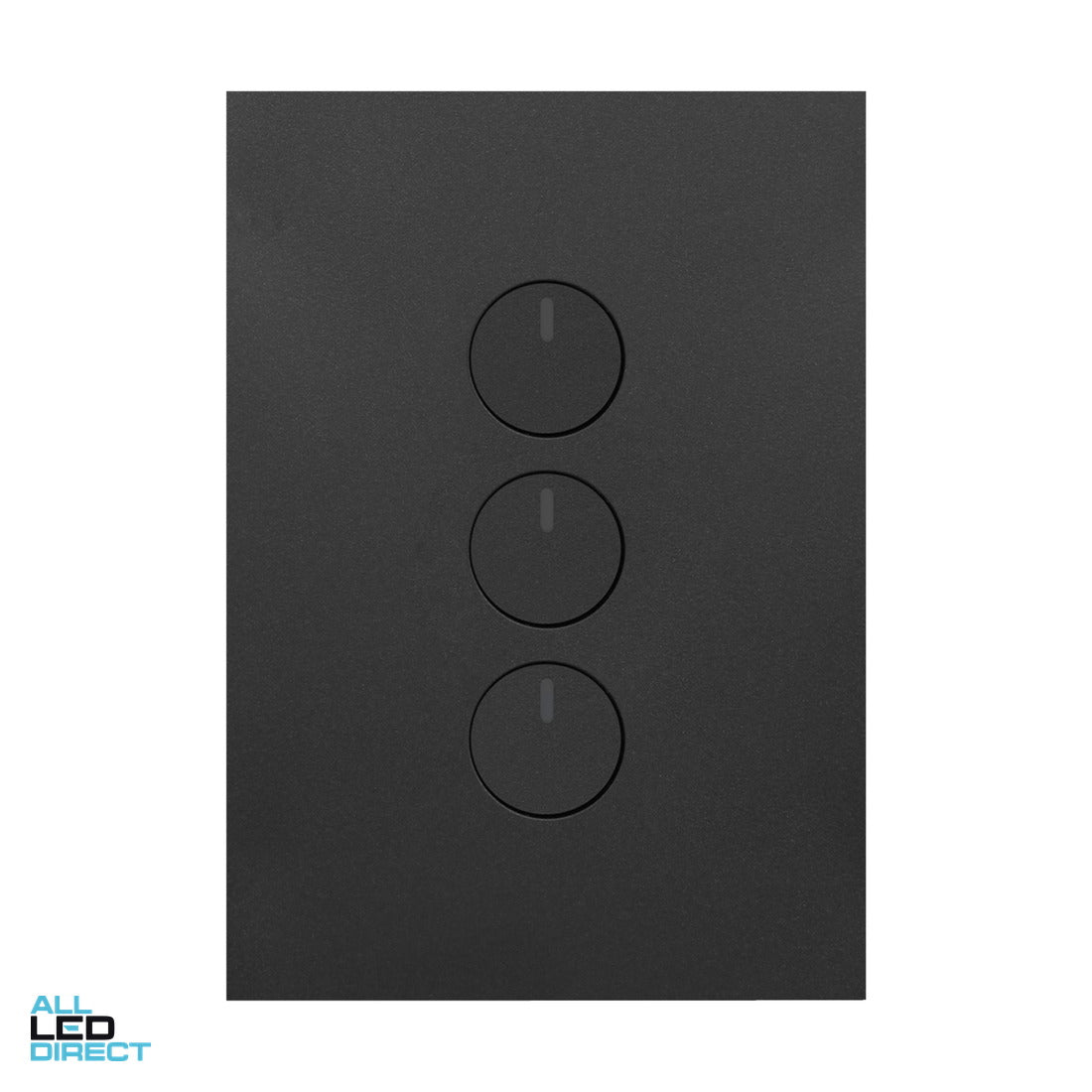 Hager 10 Amp 3 Gang FINESSE Vertical Internal Push Button Switch Matte Black ALL LED Direct