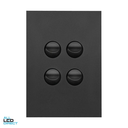 Hager 16 Amp 4 Gang FINESSE Vertical Internal Rocker Switch Matte Black ALL LED Direct