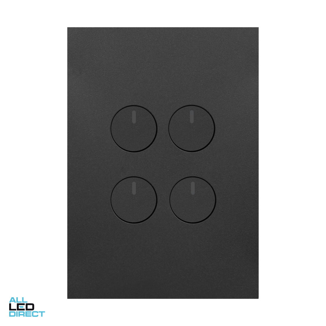 Hager 10 Amp 4 Gang FINESSE Vertical Internal Push Button Switch Matte Black ALL LED Direct
