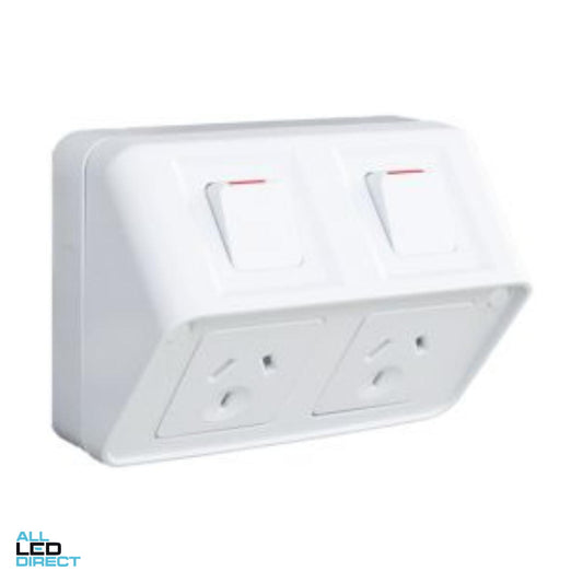 Hager 10 Amp WEATHERPROOF Double Switched Shallow Weatherproof Powerpoint White
