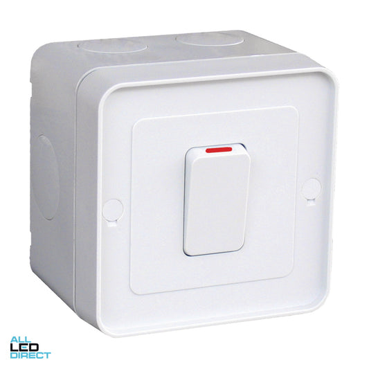 Hager 16 Amp 1 Gang Weatherproof Switch With Indicator Grey ALL LED Direct