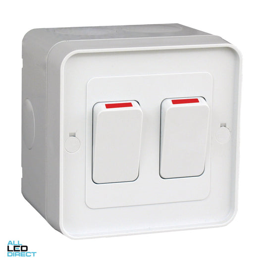 Hager 16 Amp 2 Gang Weatherproof Switch With Indicator Grey ALL LED Direct