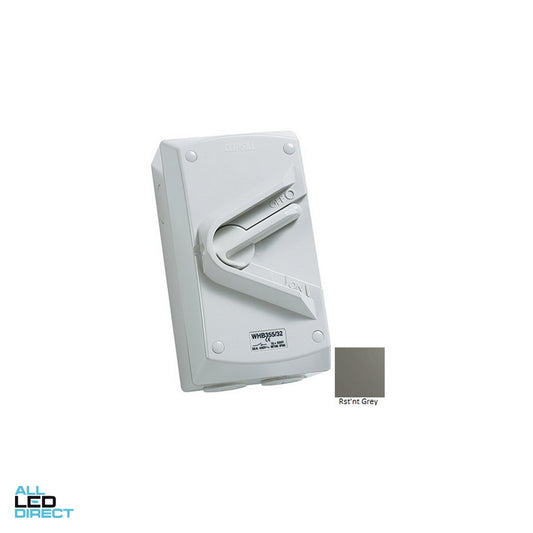 Clipsal 55 Amp WEATHERSHIELD 3 Pole IP66 Industrial Isolator Resistant Grey – Model WHB355/32-RG
