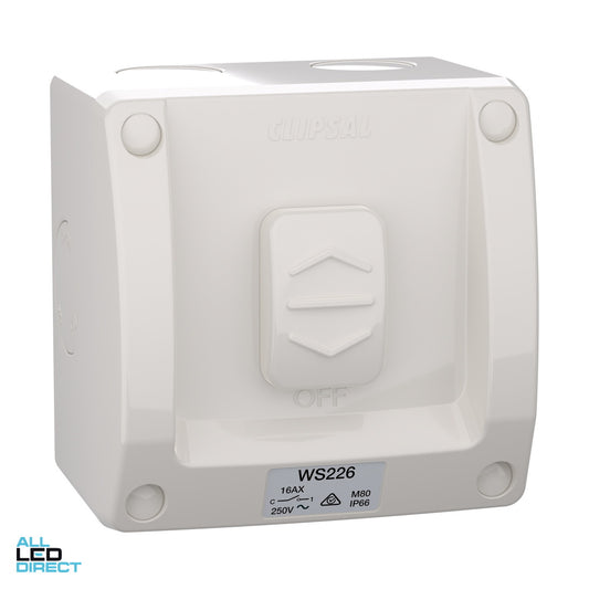 Clipsal 16 Amp 1 Gang WEATHERSHIELD 2 Way Weatherproof Switch Resistant Grey ALL LED Direct