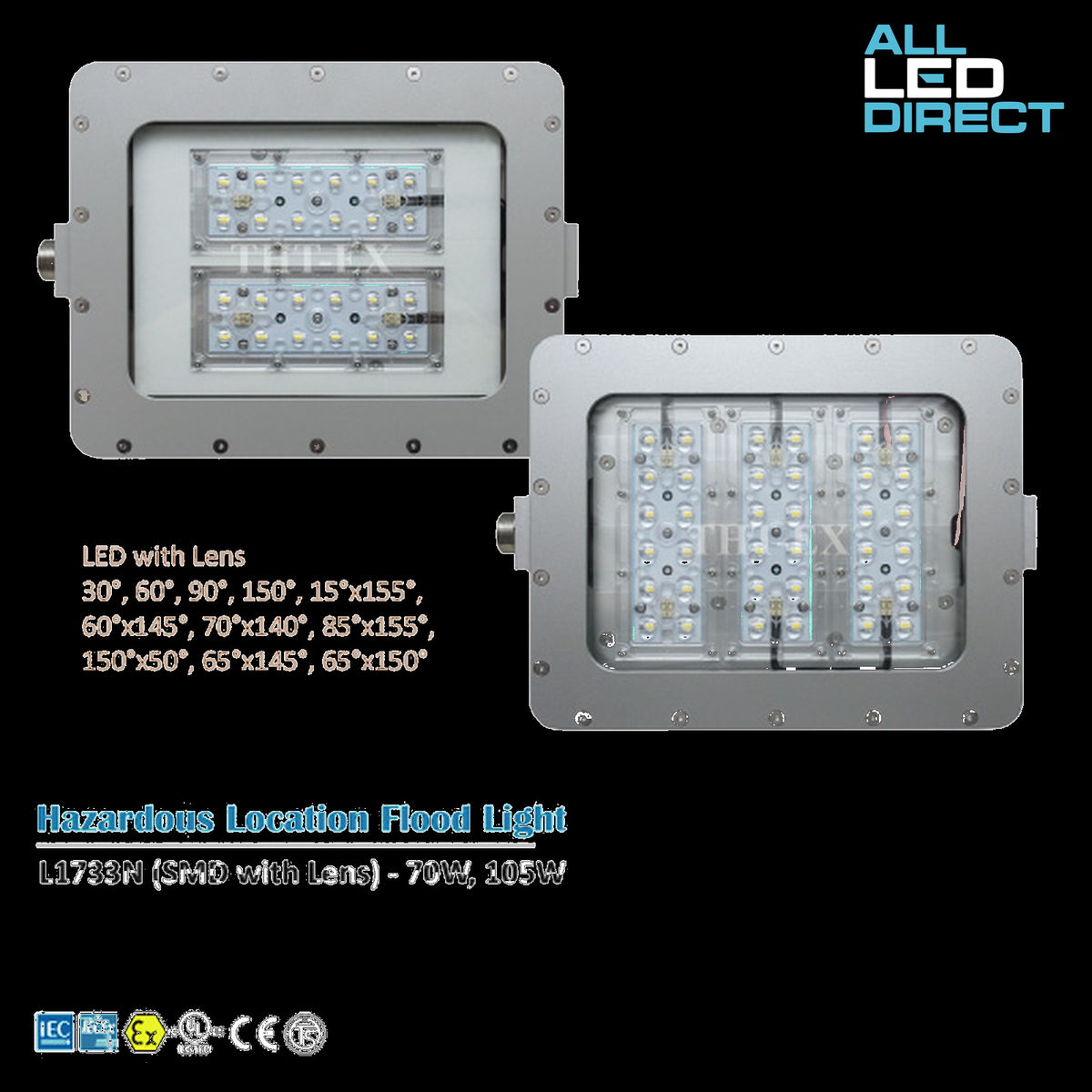 Hazardous Location Flood Light L1733N Lens with NEMA Beam Angle