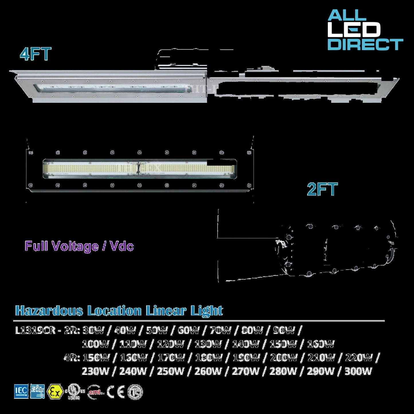 Hazardous Location Linear Light L1319CR Full Volt VDC